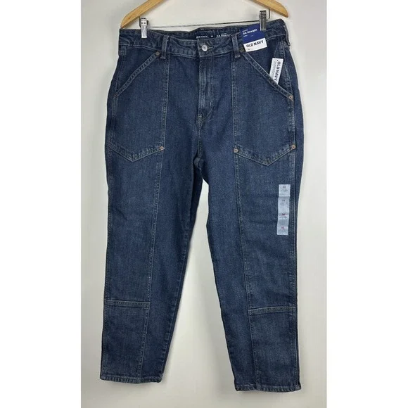 NWT Old Navy High-Waisted OG Straight Utility Jeans Blue Denim Plus Size 16 - Picture 2 of 12